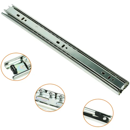 Manufacturer Furniture Hardware 45mm Static Sound Buffer Full Extension 3 Fold Ball Bearing Drawer Slides 